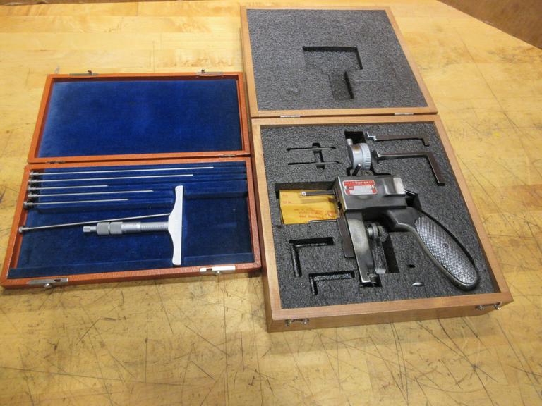 Brown & Sharpe Depth Micrometer 0"-6" & Starrett Pistol Grip Groove Gage W/ Attachments