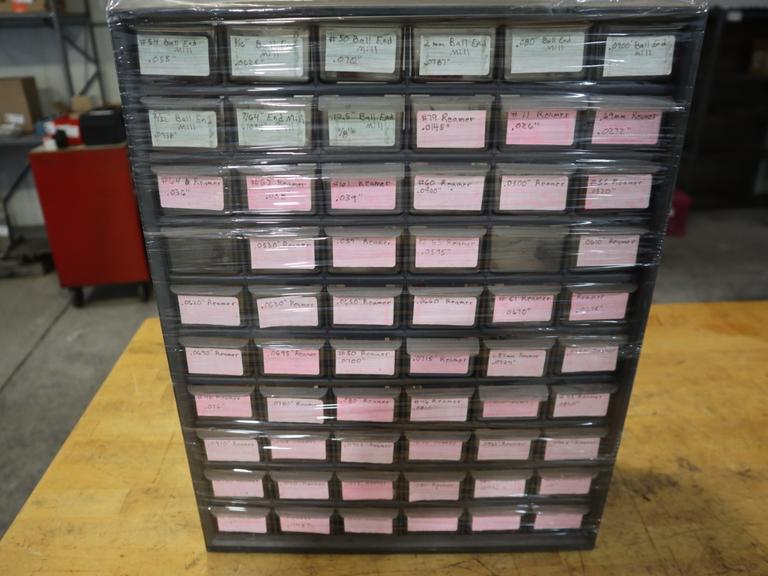 Multi-Bin Cabinet with Ball End Mills and Reamers (Small Reamers)