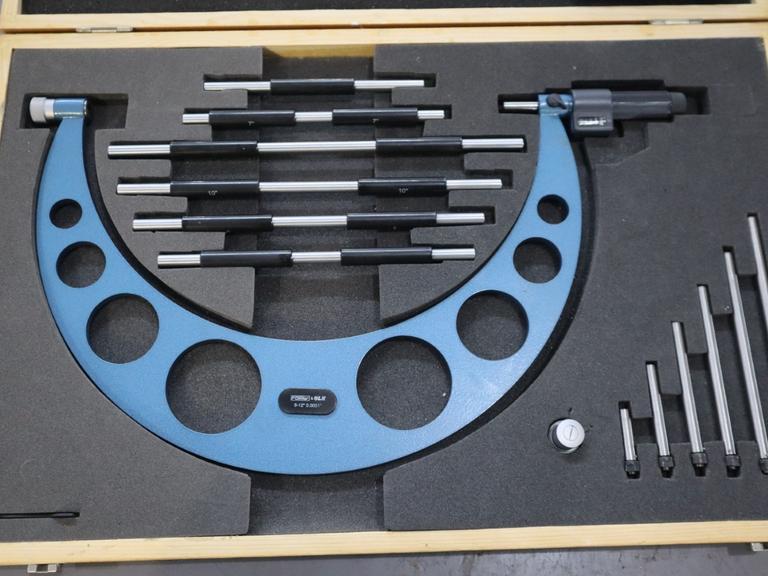 Fowler 6-12" EZ-Read Micrometer, .0001", Dial Type, Wood Case