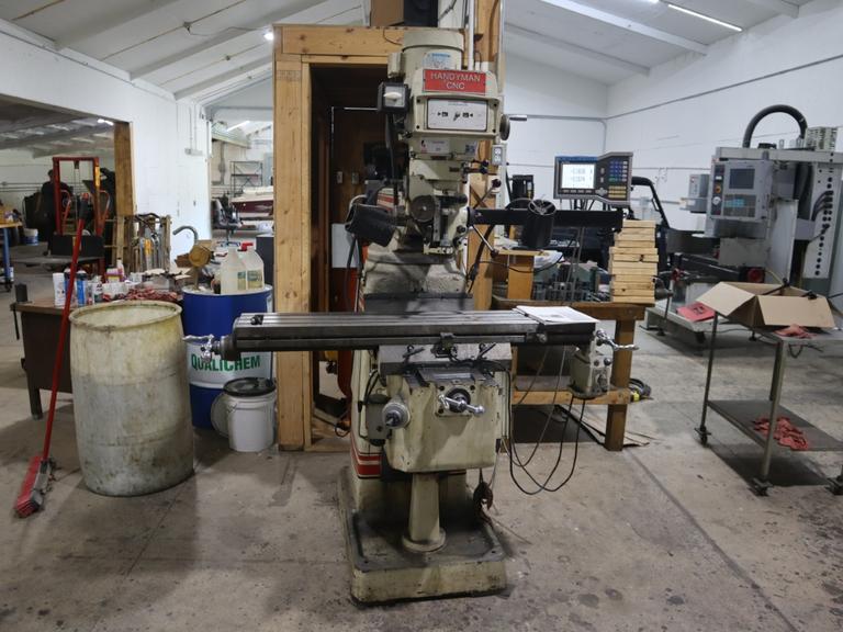 Trionics Handyman Vertical Knee Mill, Variable Speed, Accurite 2 Axis DRO, Power Table Feed