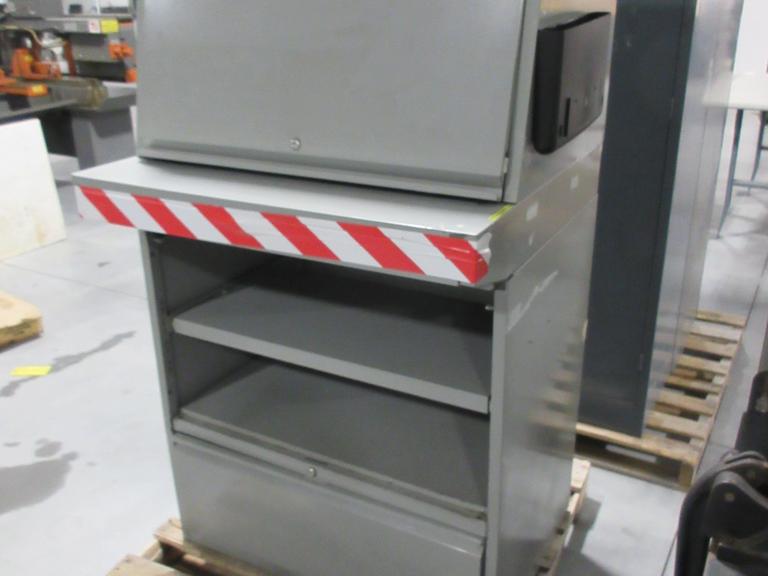 Metal Foremans Stand With Locking Computer Shelf, Sliding Shelf and Drawer