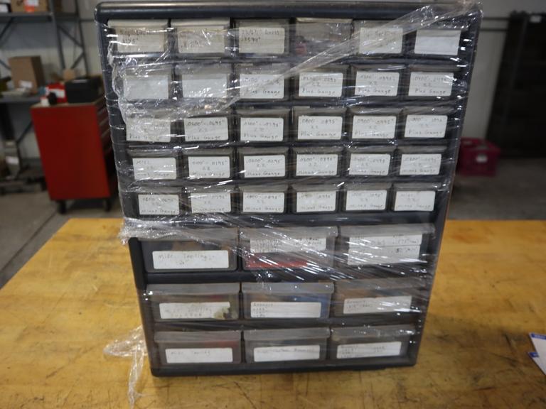 Mulit-Bin Cabinet with Vermont Pin Gages and Reamers