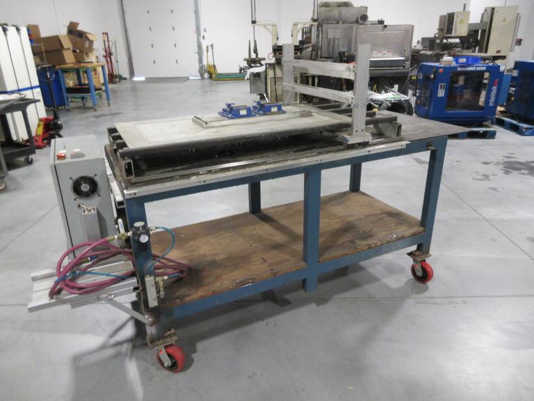 Heavy Duty Rolling Work Bench With Linear Rails, 2 Vises, Air Hose & Regulator
