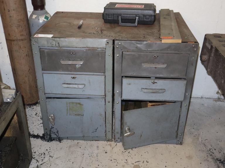 Metal Cabinets (2) 2 drawer, 1 Door with Contents of Welding Items and Brass Scrap
