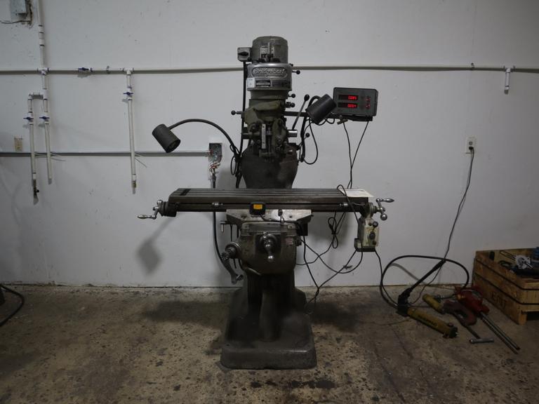 Bridgeport 1J Vertical Milling Machine, Variable Speed Power Table Feed, 2-Axis DRO