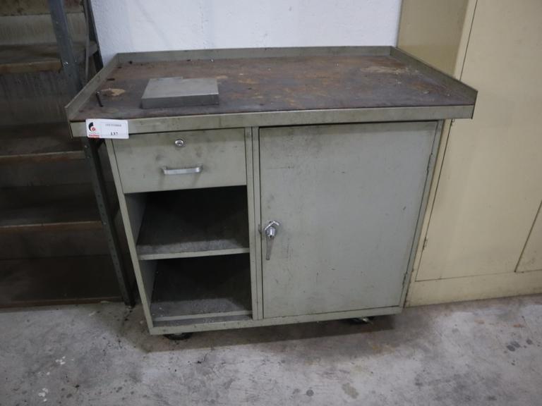 Rolling Steel Workbench with 1 Drawer, Cabinet, Shelves, with (2) 5C Colllet Wheels
