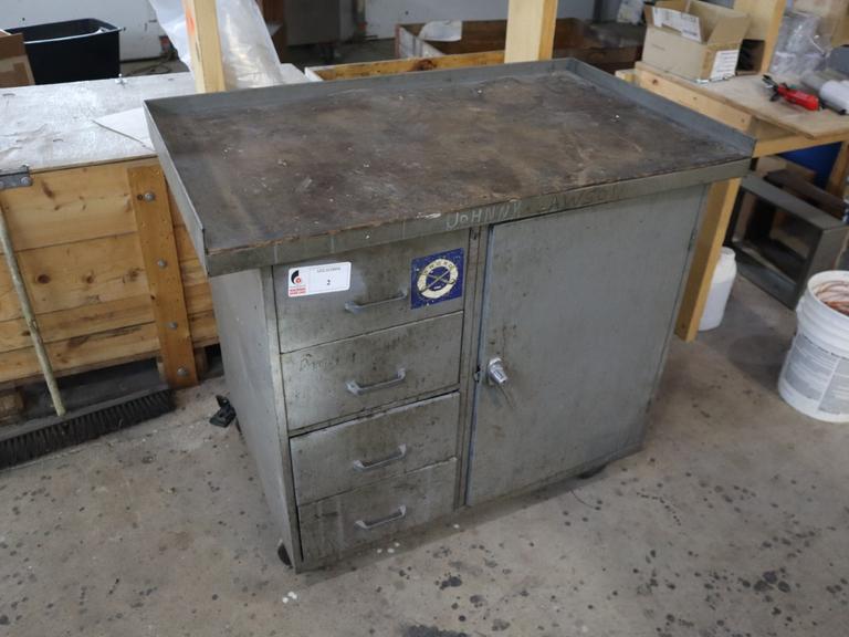 Portable Steel Work Bench with Cabinet Base, (4) Drawers, (1) Door
