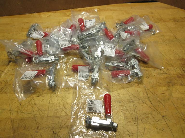 DE-STA-CO Model 604 Straight Line Clamp: (25 pcs) Through-Hole Base Mounting, Std Horizontal Handle, 0.62 in Arm Lg