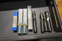 Huot 3 Drawer End Mill Organizer with Assorted HSS End Mills, Some New In Packaging