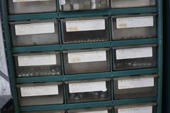Shelving Unit with (6) Multi-Bin Cabinets with Hardware and Fasteners Contents