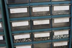 Shelving Unit with (6) Multi-Bin Cabinets with Hardware and Fasteners Contents