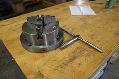Bison 8" 3-Jaw Chuck with 2.125"  Hole Thru and Table Mount Adapter and Handle