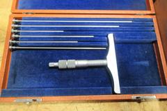 Brown & Sharpe Depth Micrometer 0"-6" & Starrett Pistol Grip Groove Gage W/ Attachments