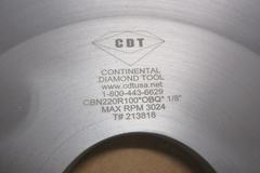 Continental Diamond Tool, 12" CBN Diamond Cup Tool Grinding Wheel, CBN220R100*OBQ* 1/8", Max RPM 3024, New In Box
