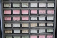 Shelving Unit with (6) Multi-Bin Cabinets with Hardware and Fasteners Contents