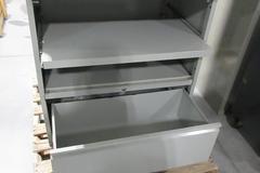 Metal Foremans Stand With Locking Computer Shelf, Sliding Shelf and Drawer