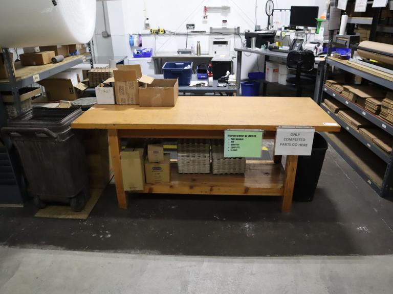 Haevy Wood Table with Lower Shelf 80" x 32" x 34" -NO CONTENTS
