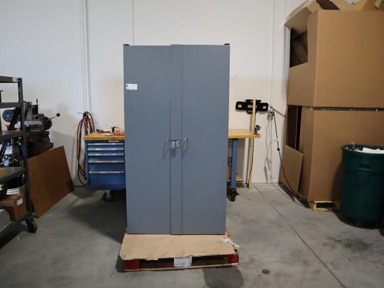 Global Heavy-Duty Steel 2-Door Dark Grey Cabinet w/ Bins