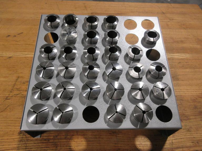 5C Collets (29pcs), Mostly Hardinge in 36 Collet Metal Organizer Rack