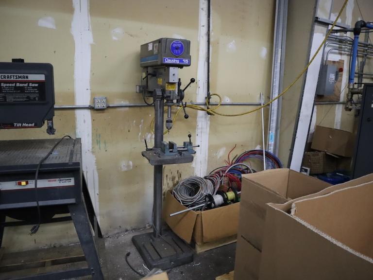 Clausing Model 1677 15" Floor Model Drill Press, 5-Speeds, Hand Quill Feed, Drill Vise, Keyless Chuck - Single Phase