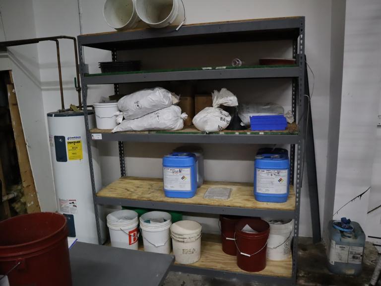 Adjustable Shelving with COntents of Deburring Media and Cleaner