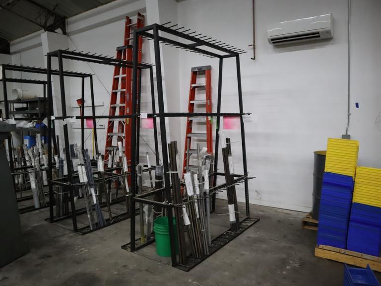 Vertical Material Storage Rack with Contents