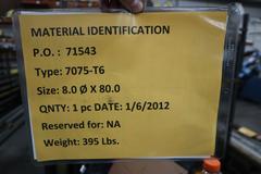Aluminum 7075-T6 8" x 80" 395Lbs W/ Certification