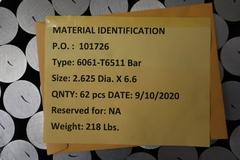 6061 Aluminum Bars 6061-T6511 2.65" Diameter x 6.6" Lengths with Certifications