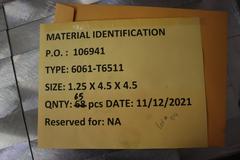 Alluminum 6061-T6511 1.25" x 4.5" x 4.5" with Certifications