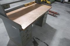 Metal Work Bench, 8 Drawers, Wood Top, Metal Upper Shelf, Outlet Strip