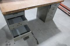 Metal Work Bench, 8 Drawers, Wood Top, Metal Upper Shelf, Outlet Strip