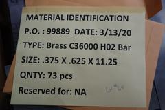 Brass C36000 H02 Bar .375" x .625" x 11.25" (73) with Certifications