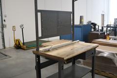 Uline Butcher Block Work Bench, Adjustable Height, Light Grey, w/ Overhanging Light & Shelf & Drawer, Peg Board
