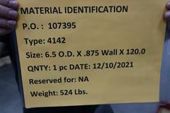4142 Hot Cold Seamless Tubing 6.5" OD x .875" Wall x 120" 524Lbs W/ Certification