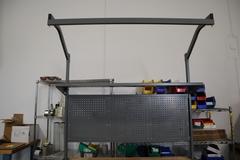 Uline Butcher Block Work Bench, Adjustable Height, Light Grey, w/ Overhanging Light & Shelf & Drawer, Peg Board