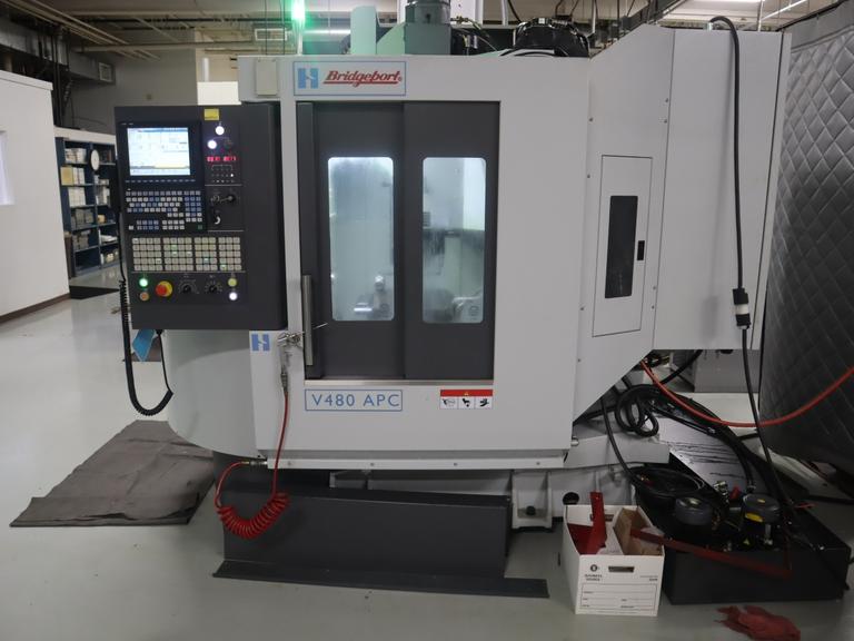 Hardinge-Bridgeport Model V480 APC Vertical Machining Center with 2-Station Automatic Pallet Changer, 10K Spindle, Probing System, Chip Conveyor