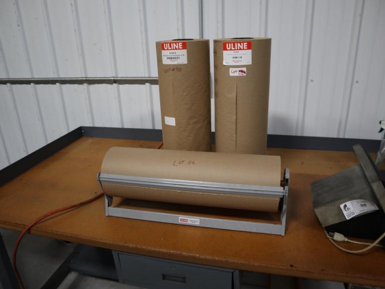 Uline 3' Wrapping Paper Rolls and Roller Spool w Tear Off Bar