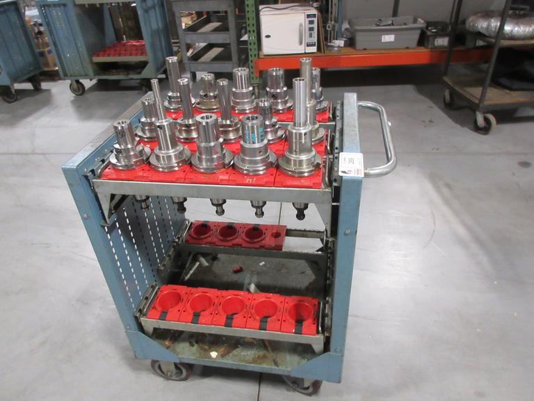 Lista Rolling Tool Cart with Adjustable Shelves, (23) CAT50 Pockets and (15) Erickson CAT50 Hydraulic Tool Holders