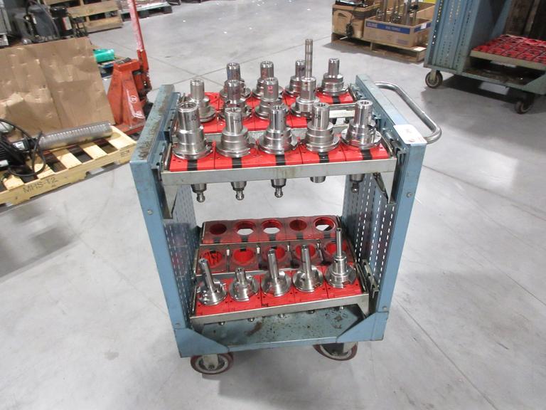 Lista Rolling Tool Cart with Adjustable Shelves, (29) CAT50 Pockets and (18) Erickson CAT50 Hydraulic Tool Holders