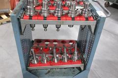 Lista Rolling Tool Cart with Adjustable Shelves, (29) CAT50 Pockets and (18) Erickson CAT50 Hydraulic Tool Holders