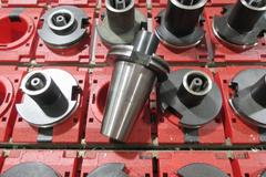 Lista Rolling Tool Cart with Adjustable Shelves, 55 CAT50 Tool Pockets and (16) CAT 50 CAPTO C4-C6 Tool Holders