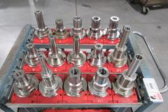 Lista Rolling Tool Cart with Adjustable Shelves, (23) CAT50 Pockets and (15) Erickson CAT50 Hydraulic Tool Holders