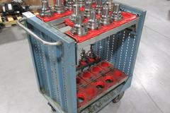 Lista Rolling Tool Cart with Adjustable Shelves, (29) CAT50 Pockets and (18) Erickson CAT50 Hydraulic Tool Holders