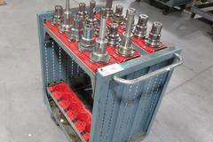 Lista Rolling Tool Cart with Adjustable Shelves, (23) CAT50 Pockets and (15) Erickson CAT50 Hydraulic Tool Holders