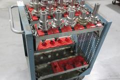 Lista Rolling Tool Cart with Adjustable Shelves, (23) CAT50 Pockets and (15) Erickson CAT50 Hydraulic Tool Holders