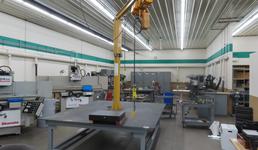 Overhead Hoist & Crane Specialists Heavy Duty Steel Mold Table with Overhead Hoist System, Contrex Model B586 1/4 Ton Jib Cane w  2 Ton Electric Chain Hoist, I Beam, Trolley