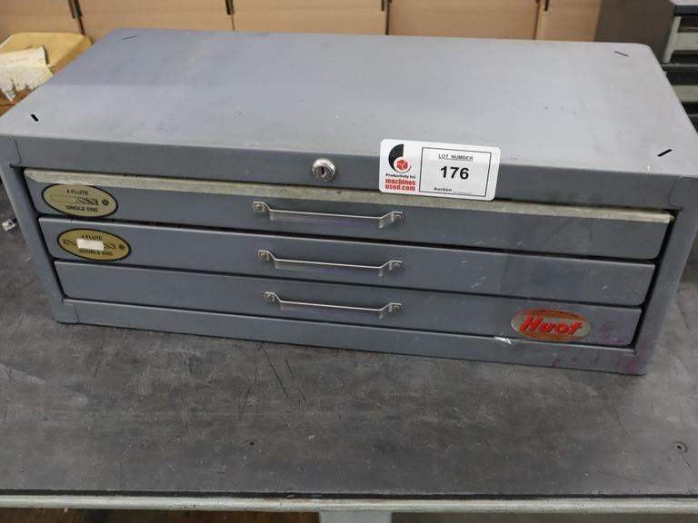 Huot Drill Index - 3 Drawer with Contents: End Mills, Many Carbide, Mostly NEW