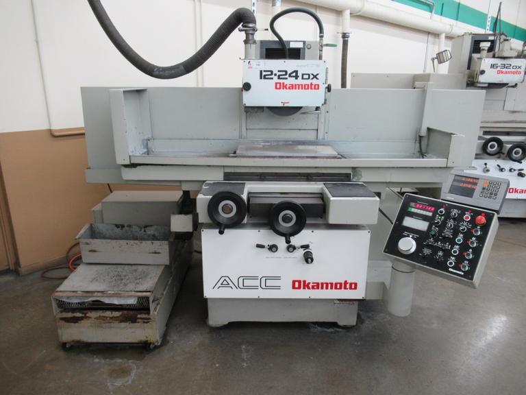 Okamoto ACC 12.24DX 3-Axis Hydraulic Surface Grinder with Incremental Down Feed, Heidenhain DRO for Cross Feed, 12"x24" Chuck, Coolant System with Paper Filtration