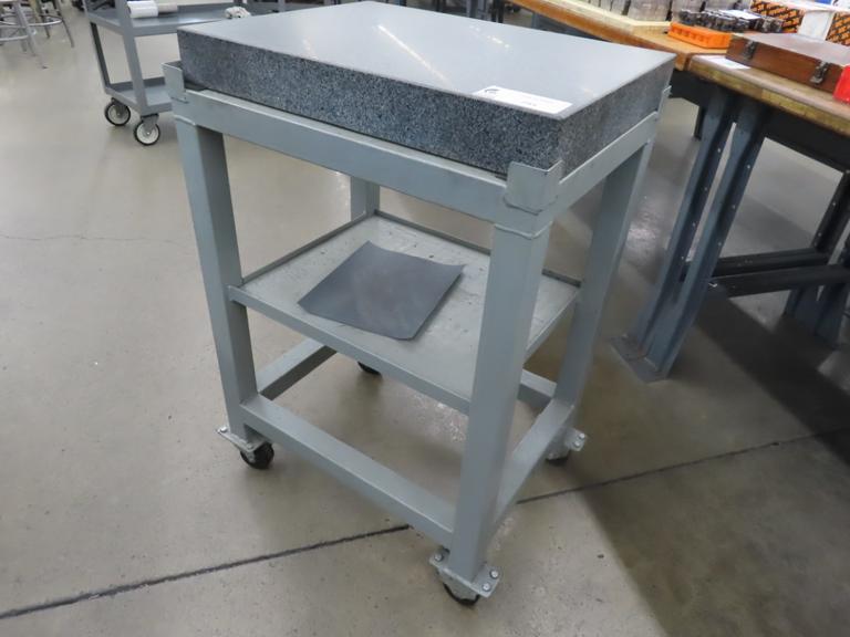 Black Granite Surplus Plate on Stand w Portable Cart on Casters