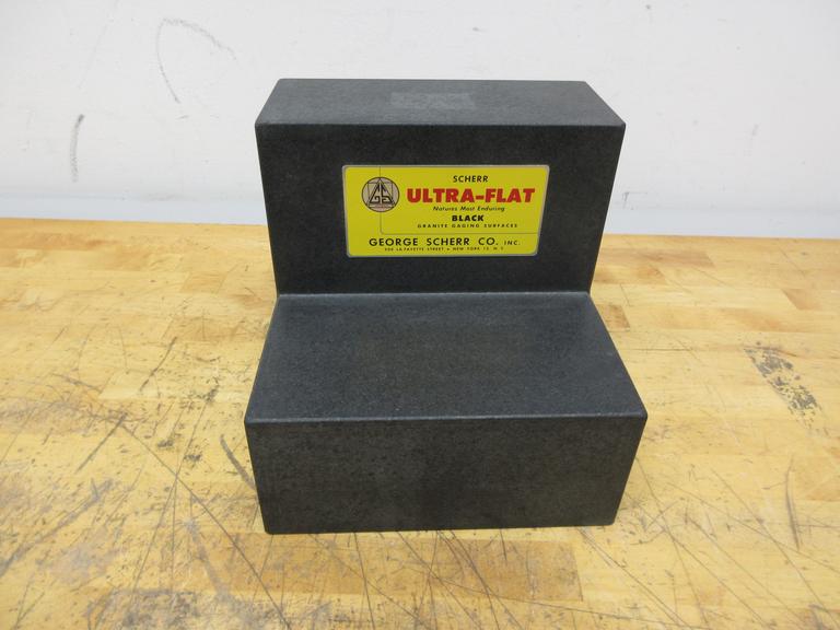 George Scherr Co. Ultra-Flat Stepped Black Granite Surface Plate, 9" x 9" x 9" with 5" x 4" Step